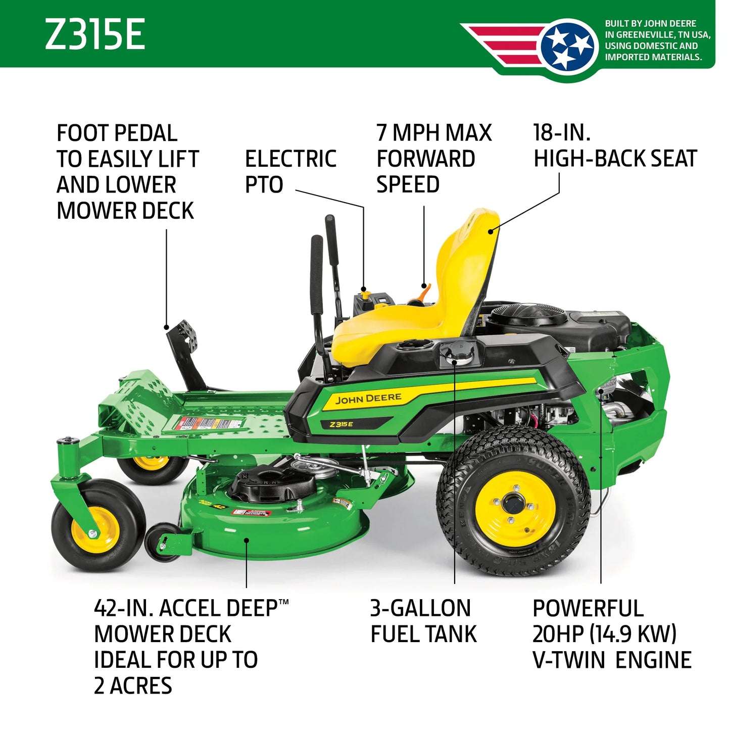 John Deere Z315E ZTrak 42-Inch Zero-Turn Mower with 20 HP V-Twin Engine