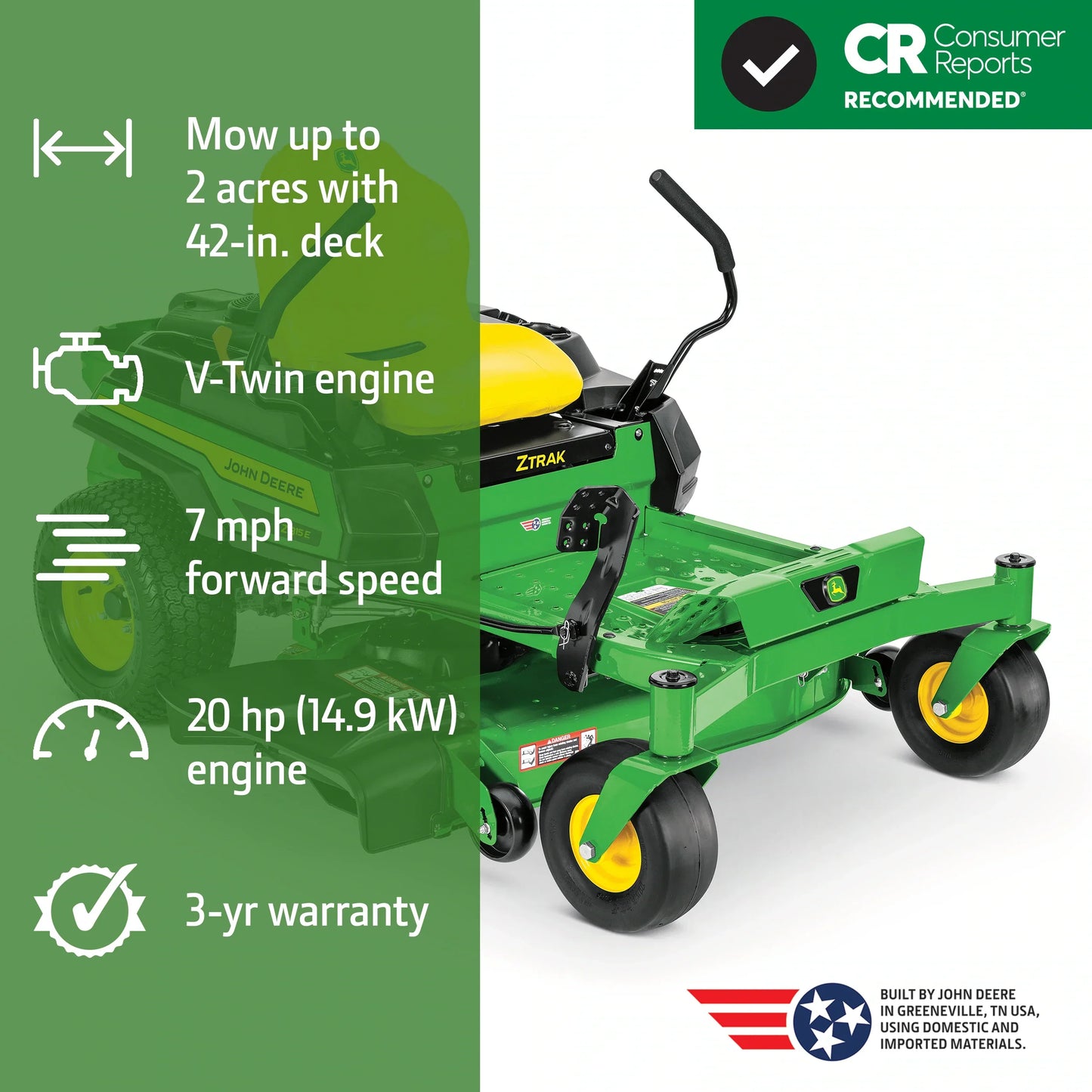 John Deere Z315E ZTrak 42-Inch Zero-Turn Mower with 20 HP V-Twin Engine