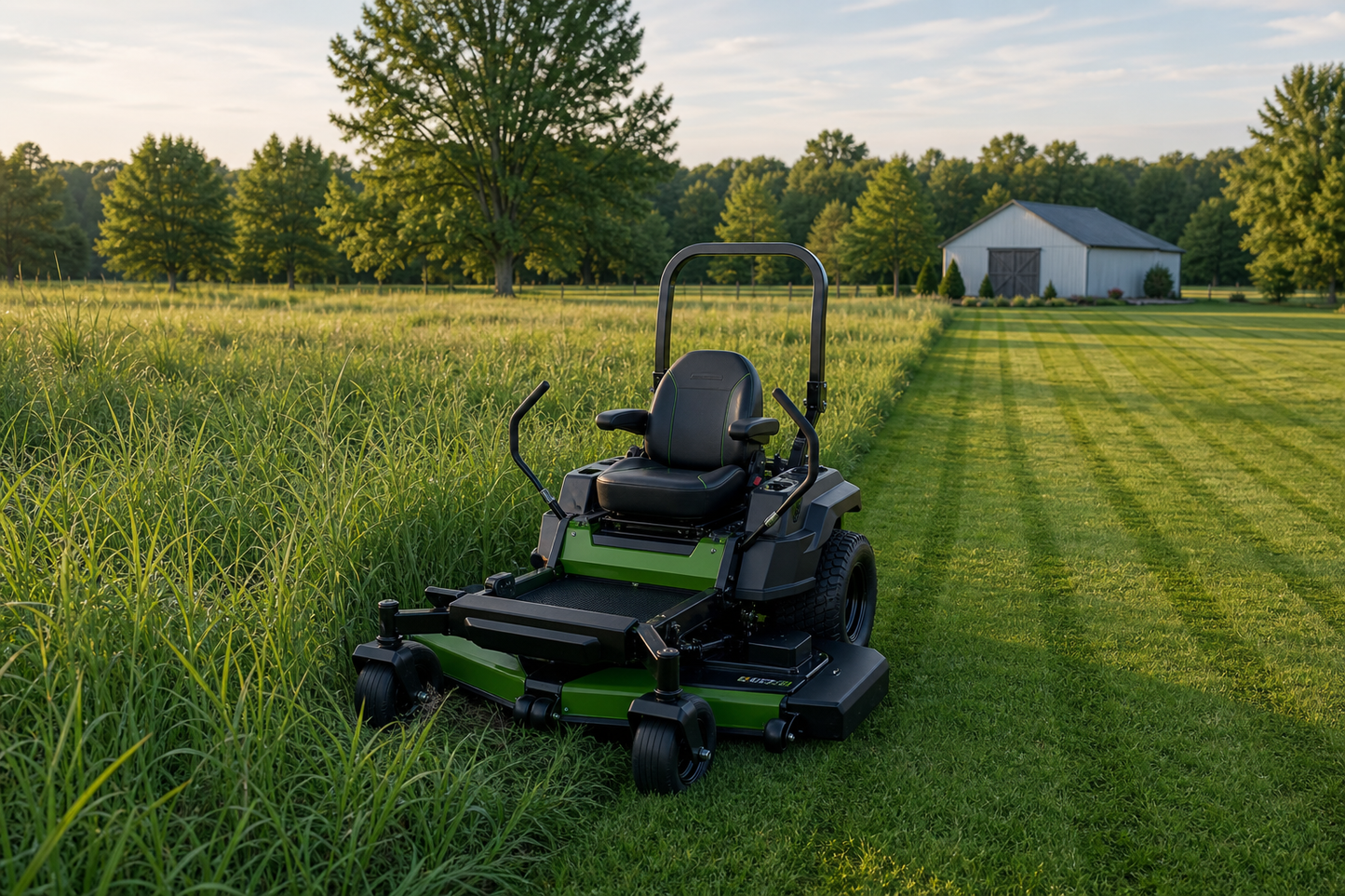 EGO POWER+ Z6 52-Inch Battery Zero-Turn Mower before and after lawn transformation