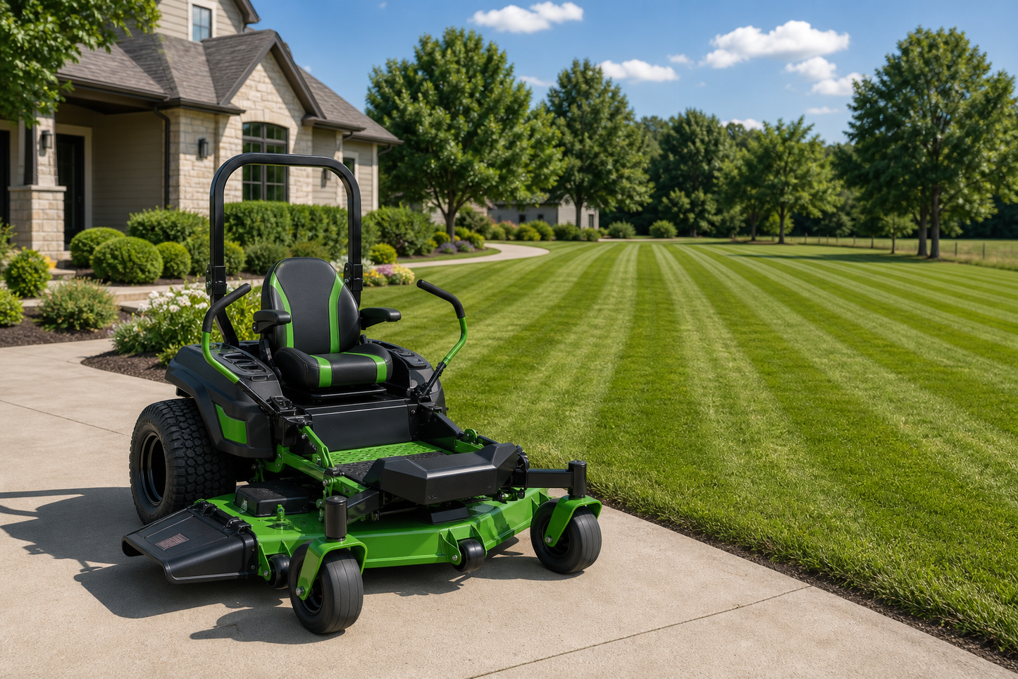 EGO POWER+ Z6 52-Inch Battery Zero-Turn Mower freshly striped lawn lifestyle view
